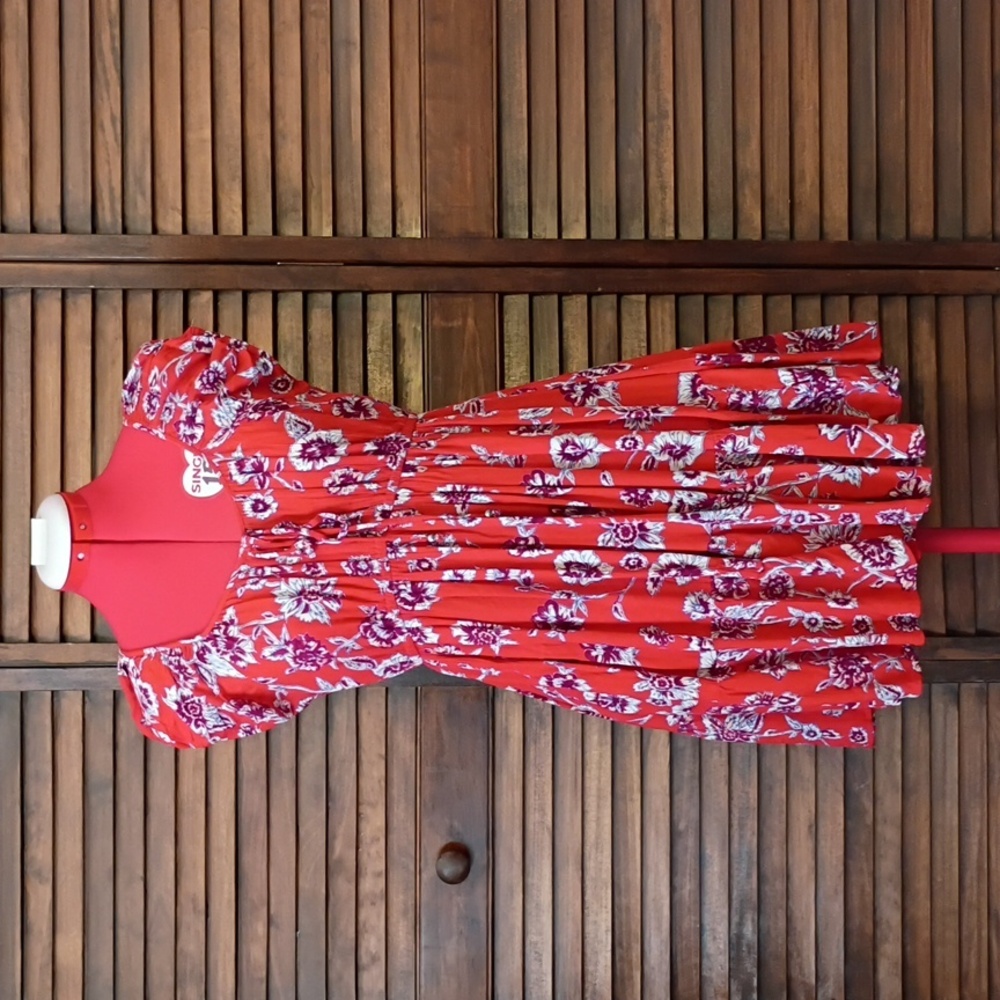 Nostalgia Red and Purple Floral Babydoll Dress